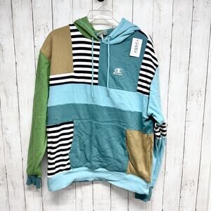 Champion Sweater Men Size Large Mixed Media Long Sleeve Hooded Sweatshirt Pocket